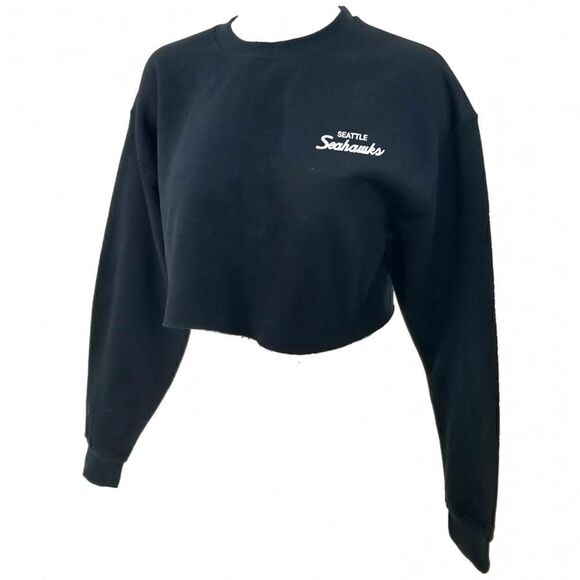 SEATTLE SEAHAWKS Double Script NFL Cropped Crop Top Pullover Crewneck Sweatshirt - Picture 3 of 6